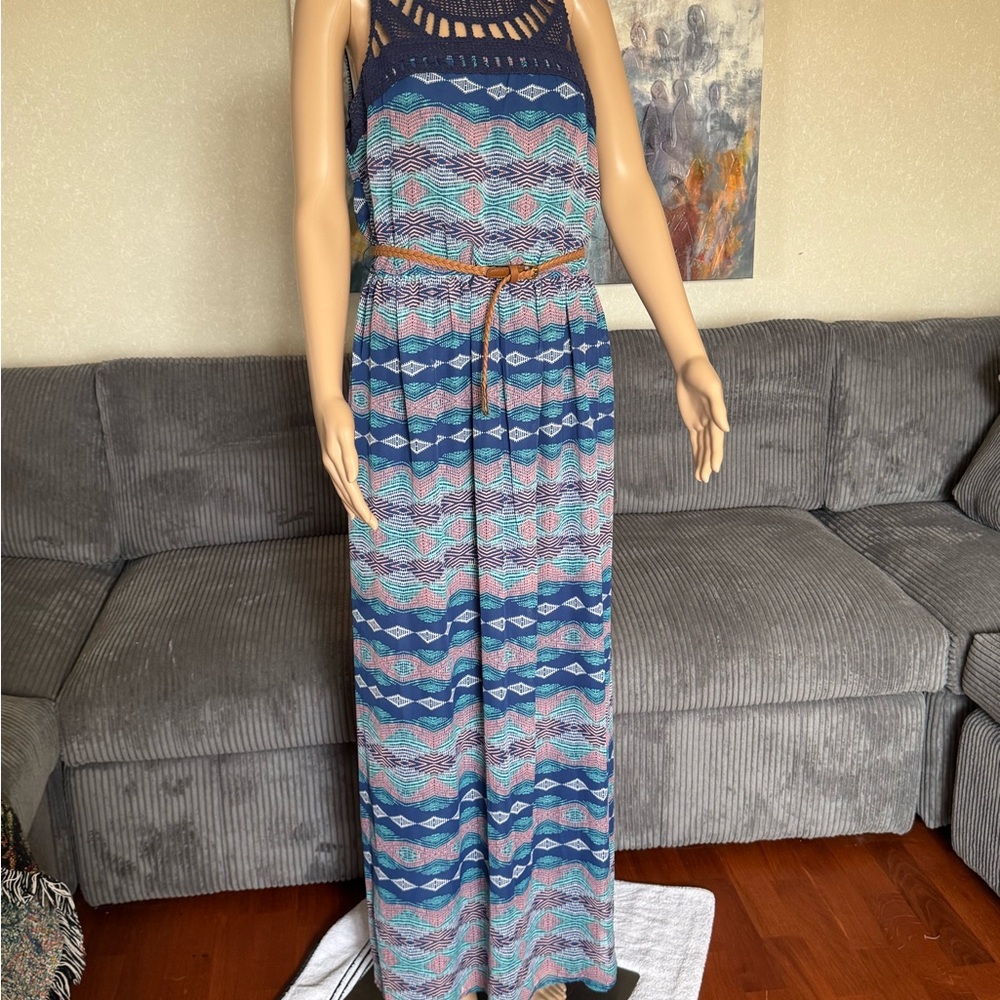 Lily Rose Blue and Pink Maxi Dress